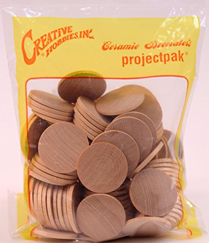 Creative Hobbies Round Unfinished 1.5" Wood Cutout Circles Chips for Arts & Crafts Projects, DIY Crafts, Ornaments (100 Pieces) - WoodArtSupply