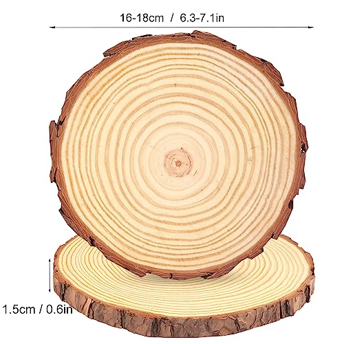 11 PCS 6.3-7.1 Inch Natural Wood Slices, Unfinished Pine Wood Circles with Barks for Coasters, DIY Crafts, Christmas Rustic Wedding Ornaments and