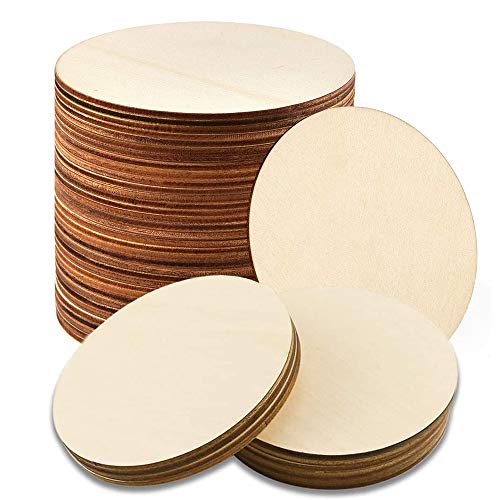 WLIANG 25 Pcs 4 Inch Unfinished Round Disc Cutouts, 1/9 Inch Blank Round Wood Circles for DIY Crafts, Painting, Staining, Coasters Making, Home WLIANG