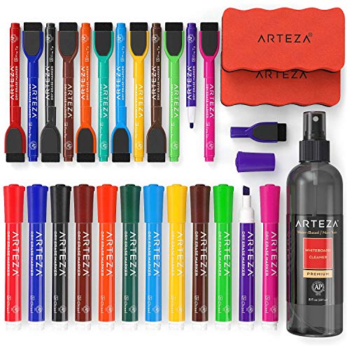 ARTEZA Dry Erase Markers Fine Tip, Bulk Pack of 36 Low Odor Dry Erase Pens  in 12 Assorted Colors, Homeschool Supplies Whiteboard Markers, Office and
