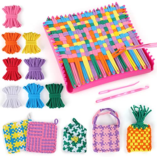 PREBOX Weaving Loom Kit Toys for Kids and Adults, Potholder Loops Crafts for Girls Ages 6 7 8 9 10 11 12, 7" Pot Holder Loom Knitting Kits and Gifts PREBOX