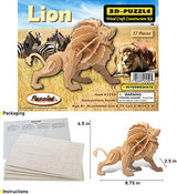 Puzzled 3D Puzzle Lion Wood Craft Construction Model Kit, Unique & Educational DIY Wooden Toy Assemble Model Unfinished Crafting Hobby Safari Animal Puzzled