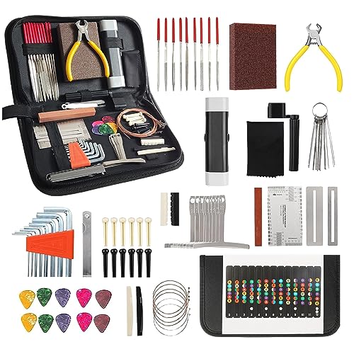 72 PCS Guitar Tool Kit for Set Up, Intonation Adjustment and Repair, Guitar Maintenance Kit for Guitar Bass Banjo and Ukulele, Guitar Gift for Guitar - WoodArtSupply