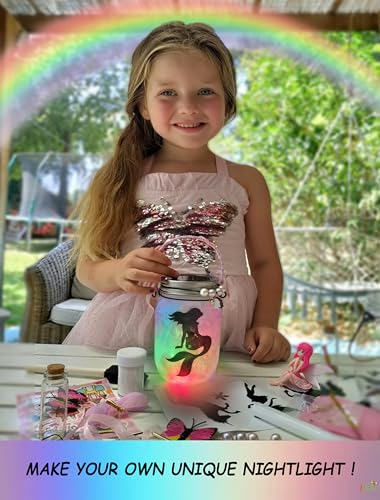 Make Your Own Mermaid Toy Night Light Lantern Jar Arts & Crafts For Girls, DIY Mermaid Gifts For Girls Ages 4 5 6-8 8-10 8-12 & Teens. Best Little 2Pepers