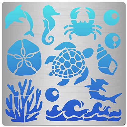 GORGECRAFT 6.3 Inch Ocean Creature Metal Stencil Dolphin Wood Burning Stencil Reusable Sea Animals Journal Stencils Turtle Template Stainless Steel