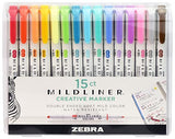 Zebra Pen Mildliner Double Ended Highlighter Set, Broad and Fine Point Tips, Assorted Ink Colors, 15-Pack Zebra Pen