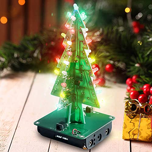 Adeept Colorful 3D Xmas Christmas Tree Led DIY Kits, 7 Color Flash RGB LED Circuit Electronic Assemble Funny Kits, STEM Project PCB Board for Student Adeept