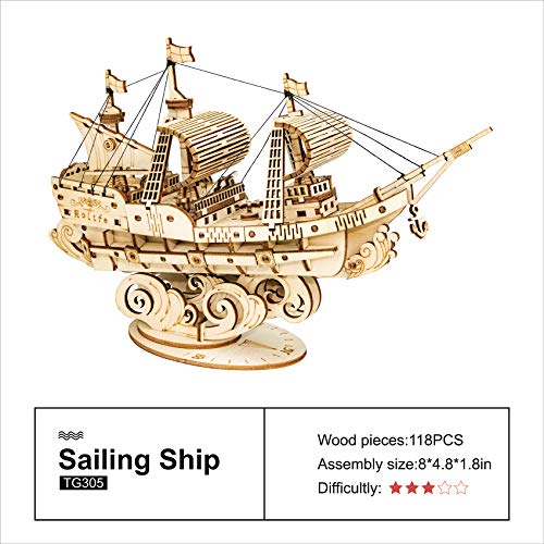 Rolife 3D Wooden Puzzles Model Kit for Adults to Build, Wooden Model Ship Series Sailing Ship Building Model Kit, DIY Crafts - WoodArtSupply