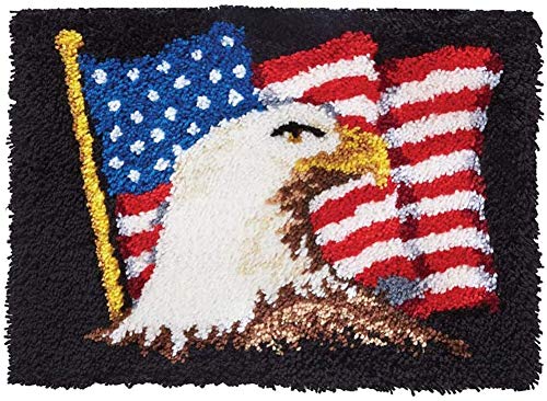 QJBMEI Latch Hook Rug Kits for Adults with Printed American Flag Canvas DIY Tapestry Kits Rug Making Kit Crocheting Embroidery Set 20.5" X QJBMEI