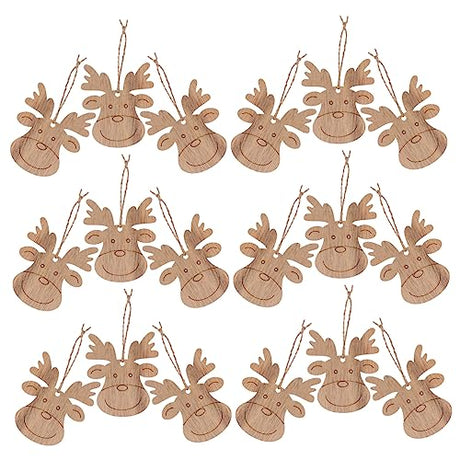 EXCEART 20pcs Christmas Deer Pendant Wood Crafts for Wooden Tags Christmas Tree Decorations Christmas Tree Wooden Reindeer Cutouts Wooden Reindeer EXCEART
