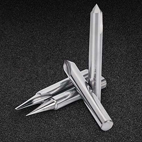 SILIVN Engraving CNC Wood Carving Router Bit 1/4 Shank 15°/20°/60°/90° Engraving Bits, 2 Flutes Straight CNC V-bit Tungsten Steel Marking Conical SILIVN