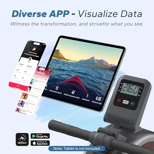 Merach Rowing Machine, Magnetic Rower Machine for Home, 16 Levels of Quiet Resistance, Dual Slide Rail with Max 350lb Weight Capacity, App Compatible MERACH