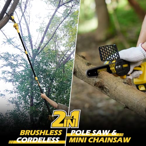 TROOZY Cordless Pole Saw & Mini Chainsaw 2-IN-1, 21V 3Ah Battery Powered 6 Inch Brushless Electric Rotatable Pole Saw, 15-Foot Max Reach & Troozy