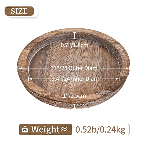Hanobe Rustic Wooden Serving Tray: Round Wood Butler Decorative Tray Vintage Centerpiece Candle Holder Trays Farmhouse Ottoman Tray for Decor