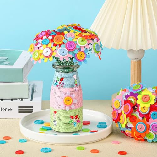 Korilave Crafts for Girls Ages 6-8 Make Your Own Flower Bouquet with Buttons and Felt Flowers, Art and Crafts for Kids Ages 8-12, DIY Personalized - WoodArtSupply