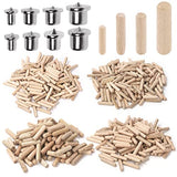 Swpeet 505Pcs 4 Sizes 1/4" 5/16" 3/8" 1/2" Wooden Dowel Pins Straight Grooved Pins with Center Point Cylinder Wood Dowels Assortment Kit, Dowel and Swpeet