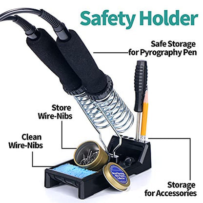 YIHUA 939D-II Pyrography Pen Wood Burning Kit Station 2-in-1 Solid-Point 200~480°C (with Temp Display)/Wire-Nib 250~750°C with 20 Nibs, Solid Points, - WoodArtSupply