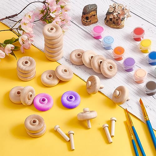 OLYCRAFT 50Pcs 1.2x0.5 Inch Wooden Craft Wheels with 50Pcs 1.2 Inch Wooden Sticks Unfinshed Wooden Wheel Small Wood Wheels Flat Wooden Craft Wheels OLYCRAFT