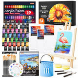 Shuttle Art 54 Pack Acrylic Paint Set, Acrylic Painting Set with 30 Colors Acrylic Paint, Wooden Easel, Painting Canvas, Paint Brushes, Palette, Art Shuttle Art