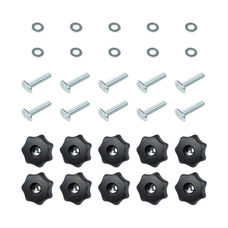 POWERTEC 71481 T Track Knob Kit w/ 7 Star Knob, 1/4-20 Threaded Bolts and Washers, 10 Pack, T Track Bolts, T Track Accessories for Woodworking Jigs POWERTEC