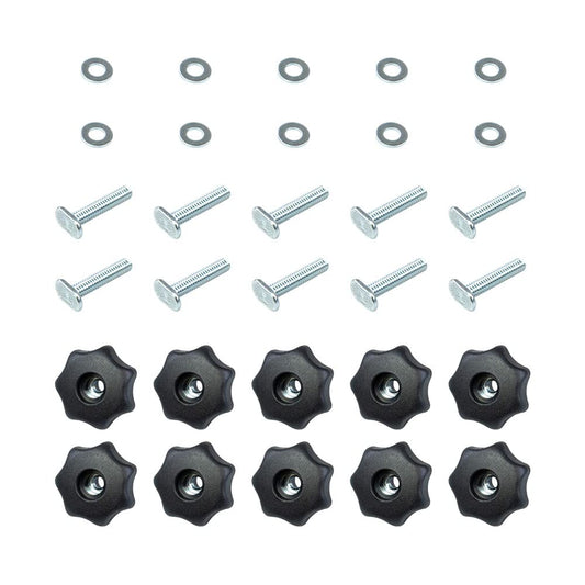 POWERTEC 71481 T Track Knob Kit w/ 7 Star Knob, 1/4-20 Threaded Bolts and Washers, 10 Pack, T Track Bolts, T Track Accessories for Woodworking Jigs - WoodArtSupply