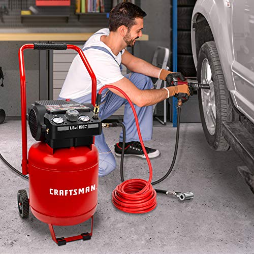Craftsman Air Compressor, 10 Gallon Peak 1.8 Horsepower Oil-free Compressor, Max 150 PSI, Vertical Compressor Air Tools, Model: CMXECXA0331042 Craftsman
