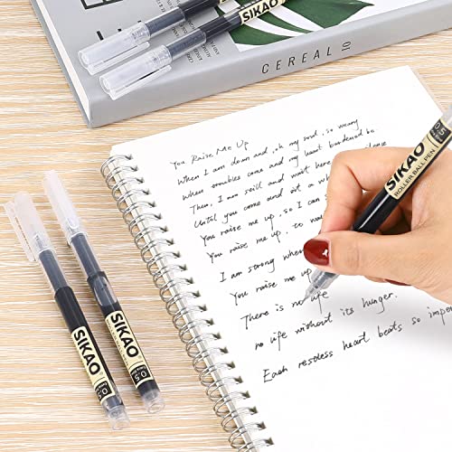 Sikao 24 Pack Black Rolling Ball Pens, Liquid Ink Rollerball Pens 0.5mm Fine Point Needle Tip for Super Smooth Writing Quick-Drying Ink No Smear Sikao