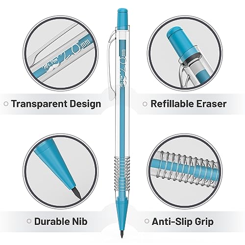 Mr. Pen- Pastel Mechanical Pencil Set with Black Lead and Eraser Refills, Clear Barrel, 0.3, 0.5, 0.7, 0.9, 2mm, Pastel Mechanical Pencils, Cute Mr. Pen
