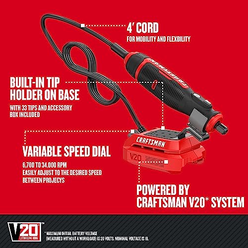 CRAFTSMAN V20 Cordless Rotary Tool, Tool Only (CMCE030B) Craftsman