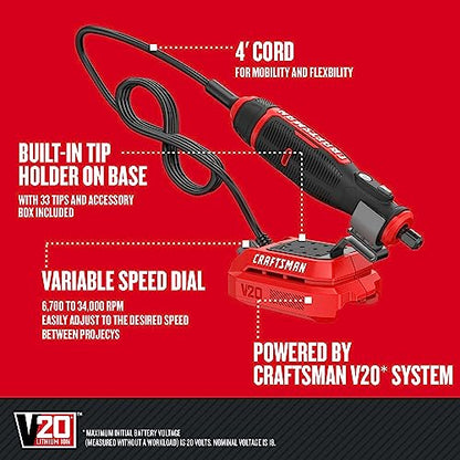 CRAFTSMAN V20 Cordless Rotary Tool, Tool Only (CMCE030B)