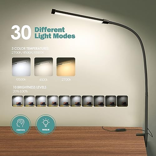 CUHIOY Desk Lamp with Metal Clamp, 3 Colors 10 Lightings LED Desk Light with USB Adapter for Home Office, Eye-Caring Flexible Gooseneck Clip on CUHIOY