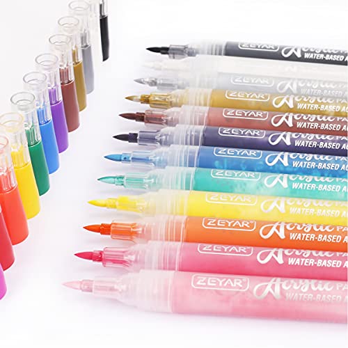 ZEYAR Acrylic Paint Pens Brush Tip, Valve-action Structure, Waterproof Ink, Writes on Paper, Rock, Rubber, Ceramics, Wood, Glass and more, Patented ZEYAR