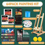 ESRICH Acrylic Paint Set,64PCS Painting Supplies with Wooden Easel,Paint Brushes,36Colors Acrylic Paint, Canvases,Palette,Paint Knives Etc,Painting ESRICH