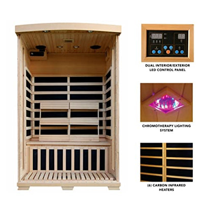 HEATWAVE Radiant Saunas 2-Person Hemlock Infrared Sauna with 6 Carbon Heaters, Chromotherapy Lighting, Oxygen Ionizer