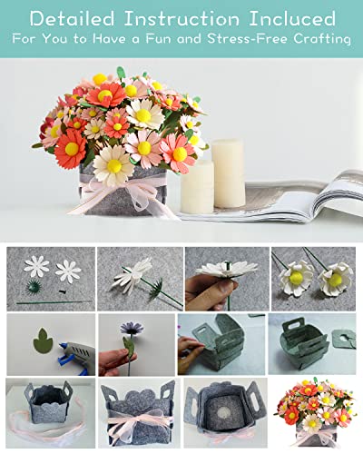 DIY Felt Flower Art Craft Kit,DIY Felt Daisy Bouquet Kit, Floral Gifts,Beginner Craft Kit,Arrange Pre-Cut Felt Flowers and Foliage BAZIMA ALICE