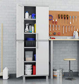 Keter Storage Cabinet with Doors and Shelves for Tool, Home Organization,Large, White & Grey Keter