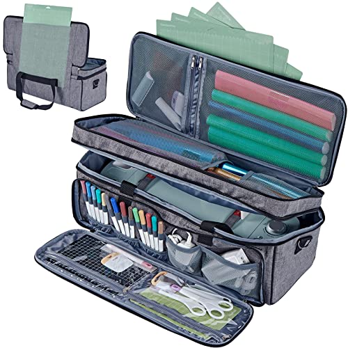 HOMEST Double Layer Carrying Case with Mat Pocket for Cricut Explore Air 2, Cricut Maker, Grey - WoodArtSupply