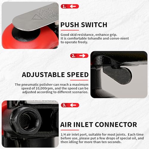 5" Air Random Orbital Sander Pneumatic Palm Sander Da Sander With 10 Pcs Sandpapers 3Pcs Polishing Pads Buffing Pads Kit for Sanding, Finishing, NuoDunco