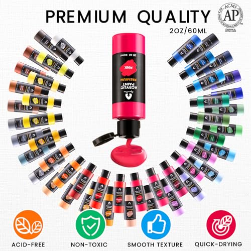 64 PCS Acrylic Paint Set with 12 Brushes, 2 Knives and Palette, 48 Colors (2oz/60ml) Art Craft Paints Gifts for Adults Kids Artists Beginners, Art