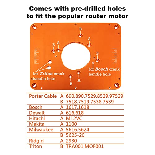 O'SKOOL Precision Aluminum Router Table Insert Plate, Router Templates With Pre-Drilled Adapt to Multiple Routers of Different Model - WoodArtSupply