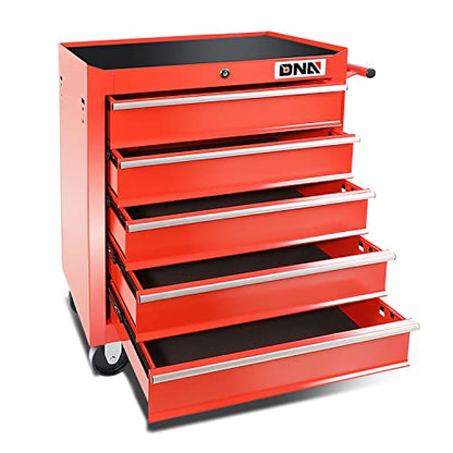 DNA MOTORING TOOLS-00263 5-Drawer Plastic Top Rolling Tool Cabinet with Keyed Locking System,13" D x 24.5" W x 30.5" H,Red - WoodArtSupply