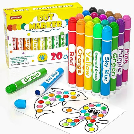 Shuttle Art Dot Markers, 20 Colors Washable Markers for Toddlers,Bingo Daubers Supplies Kids Preschool Children, Non Toxic Water-Based Shuttle Art