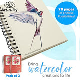Art-n-Fly 5.5 x 8.5 in Watercolor Sketchpad Mini Book - 2 Pack x 35 Sheets Each- Spiral Bound and Microperforated - 300gsm / 140lb 8.5x5.5' Art-n-Fly