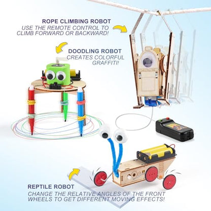 STEM Kits for Kids Ages 8-10-12, Robot Building Crafts Kit for Boys Age 6-8, Wood Science Projects, 3D Wooden Puzzles, Woodworking Model Christmas