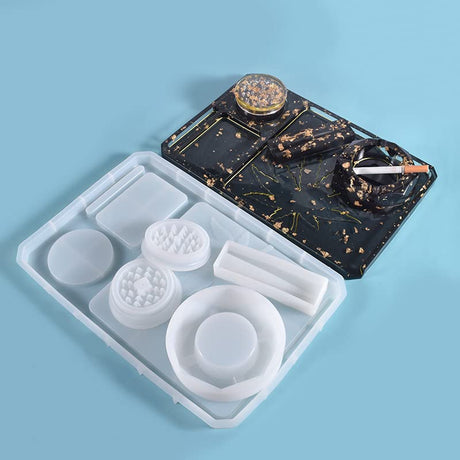 5 PCS Silicone Molds for Resin - Large Rolling Ashtray Tray Mold and Resin Grinder Mold for Grind with Efficient Spikes Shape and Storage,Rectangular HIQUE