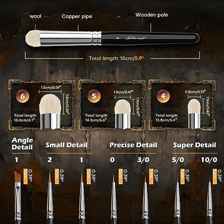 Miniature Paint Brushes Drybrush-10pcs Micro Detail Paint Brush Set,Small Fine Detail Brushes for Acrylics,Watercolors & Paint by Number, Citadel, golden maple