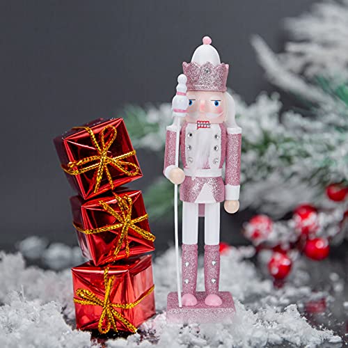 SEWACC Christmas Nutcracker Wooden Nutcracker Ornaments Christmas Decoration Unfinished Nutcracker Figurines Puppet (Pink) SEWACC