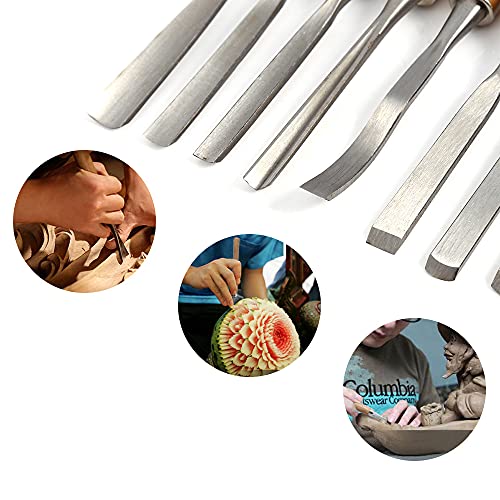 Wood Chisel Tool Set, 12pcs Woodworking Chisels Wood Carving Tools Trimming Down Wood Woodworking Lathe Gouges Tools with Roll-Up Carrying Case for Zerone