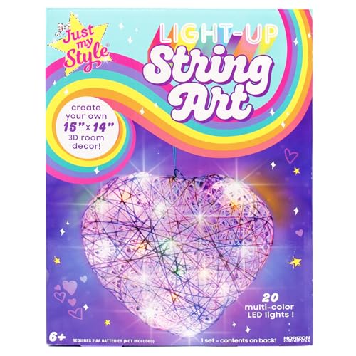 Just My Style Light-Up String Art, Makes Large Light-Up Heart Lantern, 20 Multi-Colored LED Bulbs, Crafts for Girls and Boys Ages 8-12, DIY Arts and