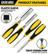 DOWELL Wood Chisel Tool Set 4pc Sturdy Chisel, 1/4 inch,1/2 inch,3/4 inch,1 inch with Carpenter Pencils HY080103 DOWELL